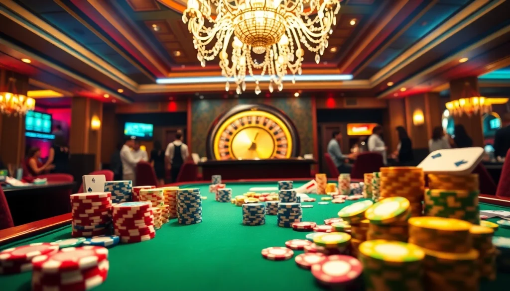 Experience thrilling gameplay at rr88 with vibrant casino tables and engaging poker chips.