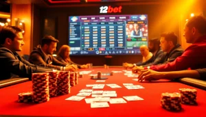 Engage in thrilling games at 12bet with vibrant poker chips and luxurious casino atmosphere.