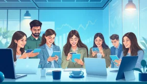 현대적 사무실 환경에서 소액결제 거래에 참여하는 다양한 전문가들의 시각적 표현.