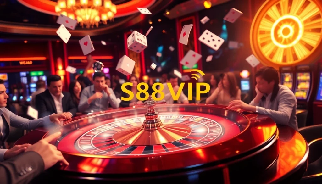 S88VIP casino scene featuring exciting roulette, vibrant poker chips, and thrilling gameplay.