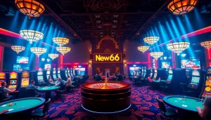 Players enjoying various games at new66 casino, with exciting roulette and poker action.