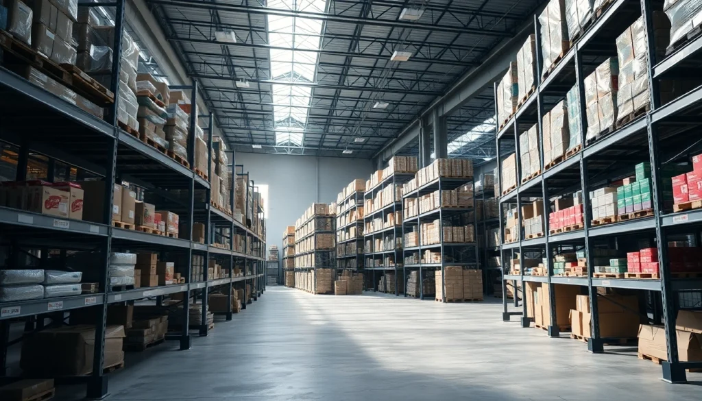 Find a warehouse near me featuring organized industrial storage and bright natural lighting.