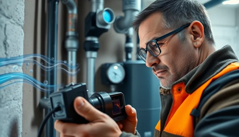 Leak Detection Specialist using advanced tools in a residential plumbing setting.