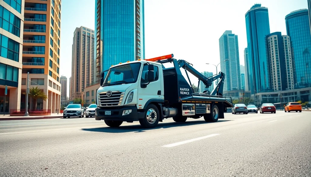 TRT Recovery UAE offers quick and reliable car recovery services on a busy Dubai street.