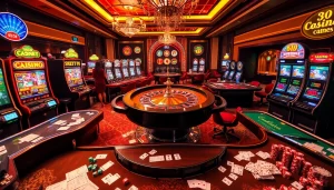 The top 10 nhà cái uy tín showcase vibrant casino tables and slot machines, embodying winning strategies.