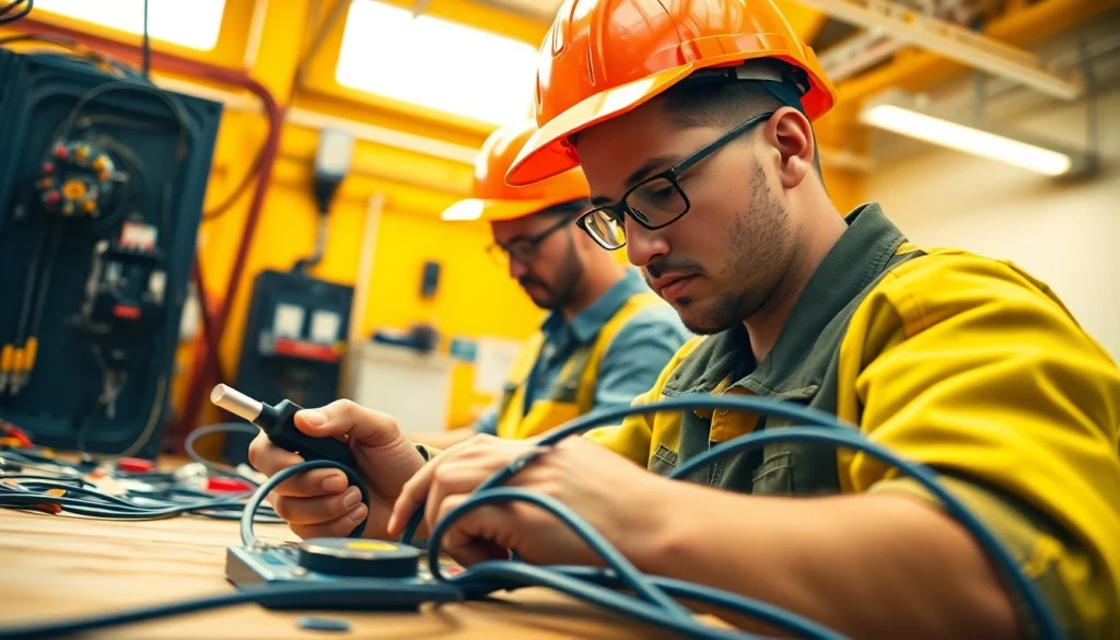Engaged electrician apprenticeship in Hawaii, showcasing practical skills and training environment.