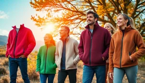 Fleece kleding collectie in de natuur met stijlvolle modellen.