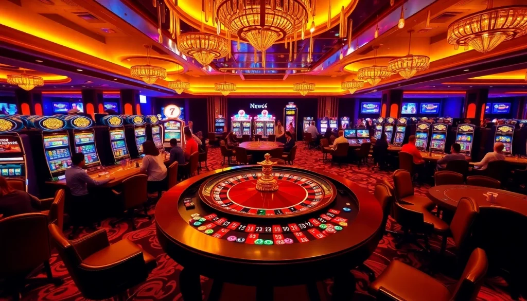 Experience the thrill of gaming at New66 with vibrant casino scenes full of excitement and luxury.