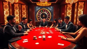 Experience vibrant gameplay at Nhà cái NEW88 with poker chips and cards on an elegant table.