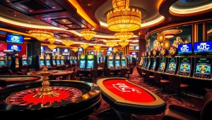 Engaging scene showcasing KJC solutions in a luxurious casino atmosphere with vibrant gaming options.