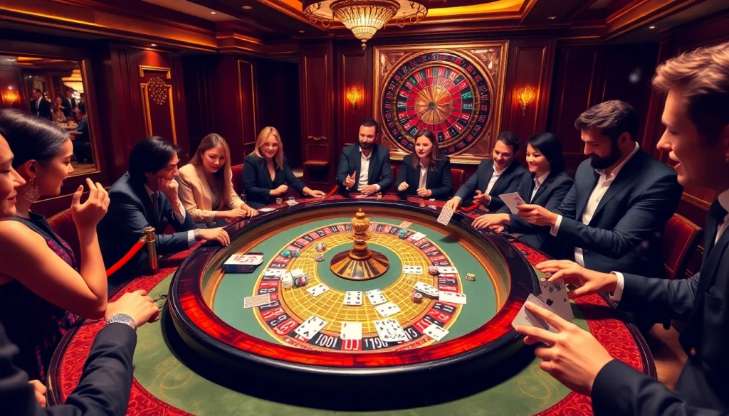 Players enjoying an exciting poker game at VUA99’s luxurious casino table.