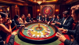 Players enjoying an exciting poker game at VUA99’s luxurious casino table.
