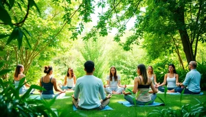 glownexis.com의 건강 전문가들이 자연 속에서 웰니스 프로그램을 진행하는 모습