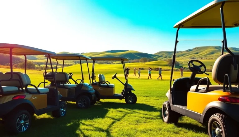 Showcasing star ev golf carts on a beautifully sunny golf course with vibrant scenery.