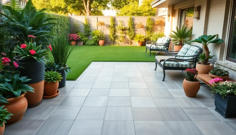Carrelage extérieur élégant mettant en valeur des carreaux extérieurs dans un patio coloré.
