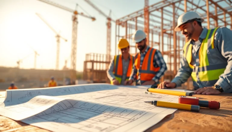 Builders collaborating on blueprints, highlighting Texas association of builders in action.