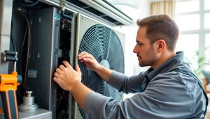 Technician performing ac repair phoenix az on modern home air conditioning unit, ensuring efficient service.