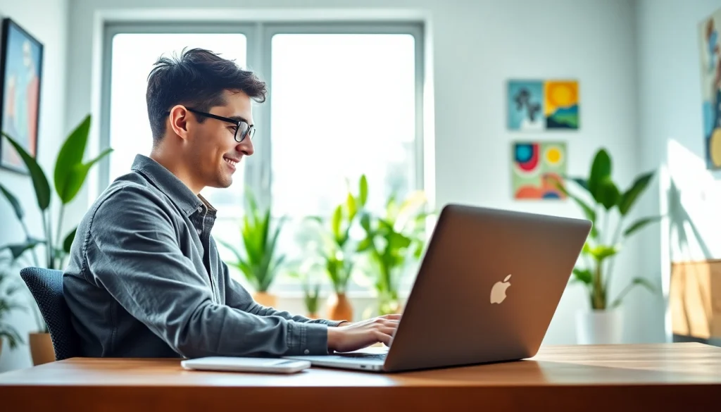 Showcasing content monetization for creators with an engaged professional in a bright workspace.