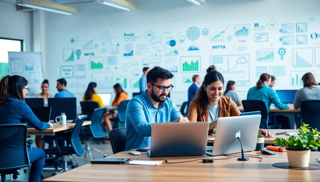 Engaged team collaborating in an ai startup office, showcasing innovation and creativity.