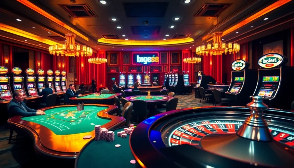 Experience thrilling gaming at BIG88.BAR with players at glamorous casino tables.