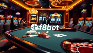 Experience thrilling f8bet action at an upscale casino with vibrant tables and exciting games.