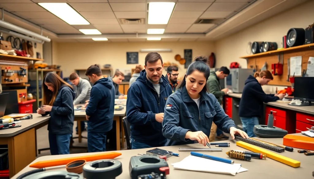 Hands-on training in a Knoxville TN trade school with diverse students engaged in practical skills.
