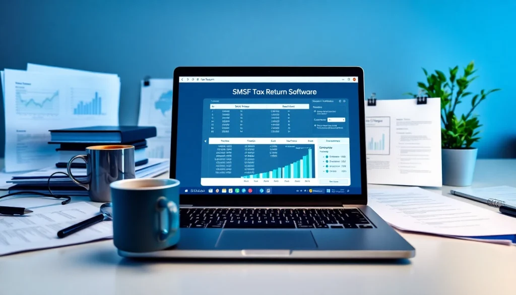 Professional accountant reviewing SMSF tax return documents in a modern office.