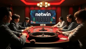 Experience the thrill of winning at a Netwin casino table with cards and chips.
