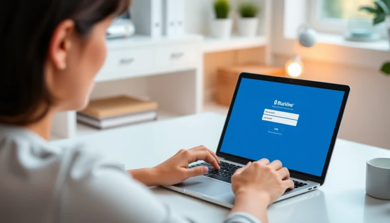 Securely access your BlueVine login page while working at a clean desk with a laptop.