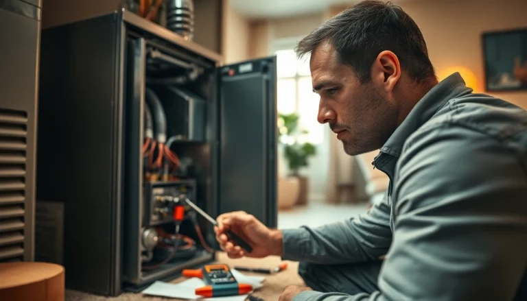 Exemplary furnace repair in Pawling NY showcasing a technician fixing a gas furnace.