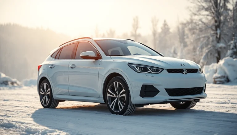 Showcasing PPF winter road salt protection on a vehicle in a snowy setting.