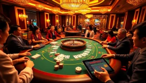 Experience the thrill of betting at nhà cái luck8 with vibrant casino scenes featuring baccarat and roulette.