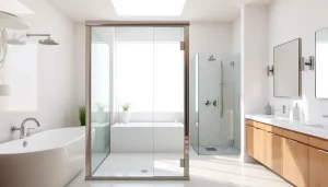 Showcasing sleek and elegant shower doors uk in a contemporary bathroom setting.