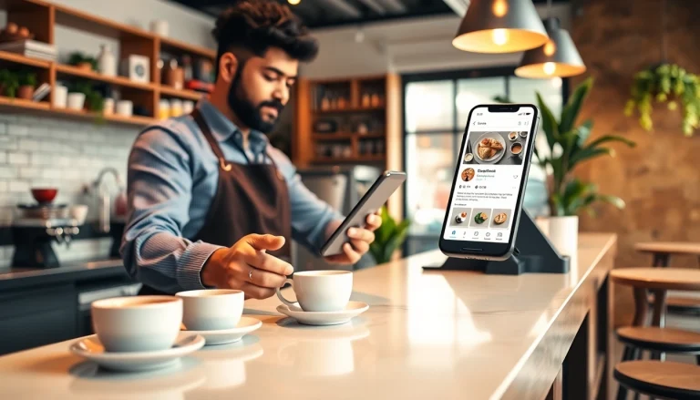 스타벅스 모바일쿠폰을 스마트폰 앱에서 사용하는 장면을 보여주는 커피숍 사진