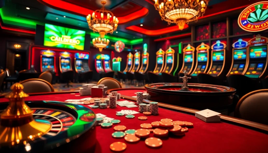 Engaging players with the Tool xổ số siêu tốc in a luxurious casino, showcasing vibrant tables and poker chips.