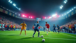 استمتع بإثارة مباريات كورة لايف لكرة القدم مع اللاعبين في الملعب والمشجعين المتحمسين يهتفون.