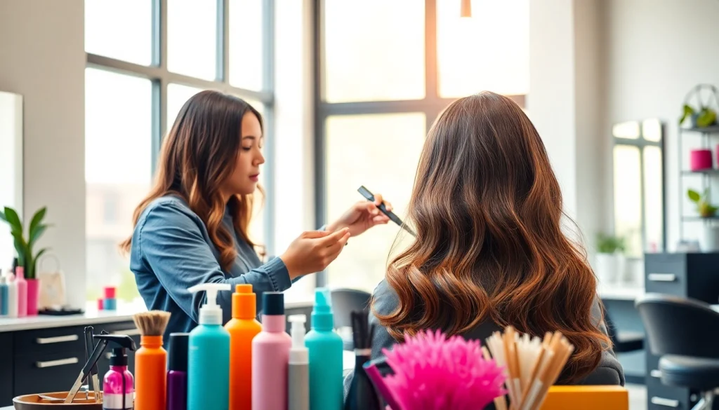 Hairstylist Craiova providing a hair makeover in a vibrant salon atmosphere.