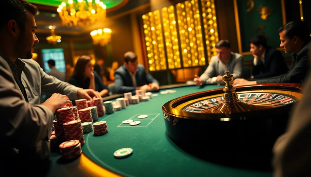 The hidden wiki dark web features a sophisticated casino scene with poker players, colorful chips, and an enticing roulette wheel.