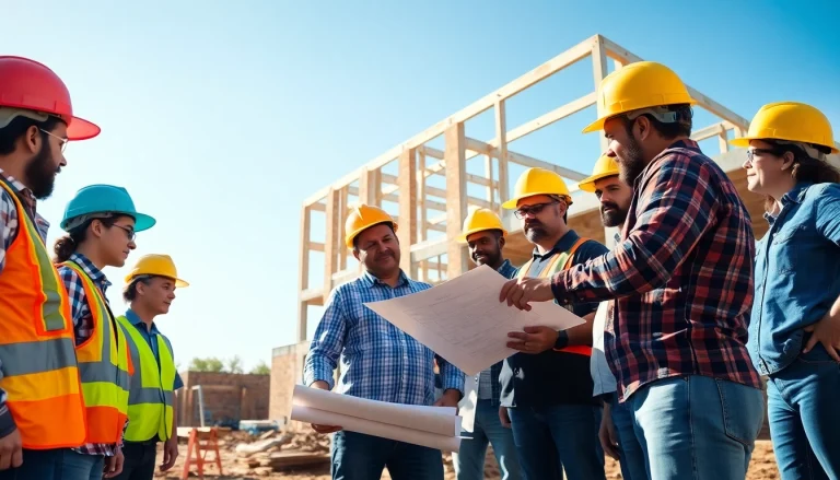Construction workers collaborating on site in South Carolina, showcasing teamwork in progress.