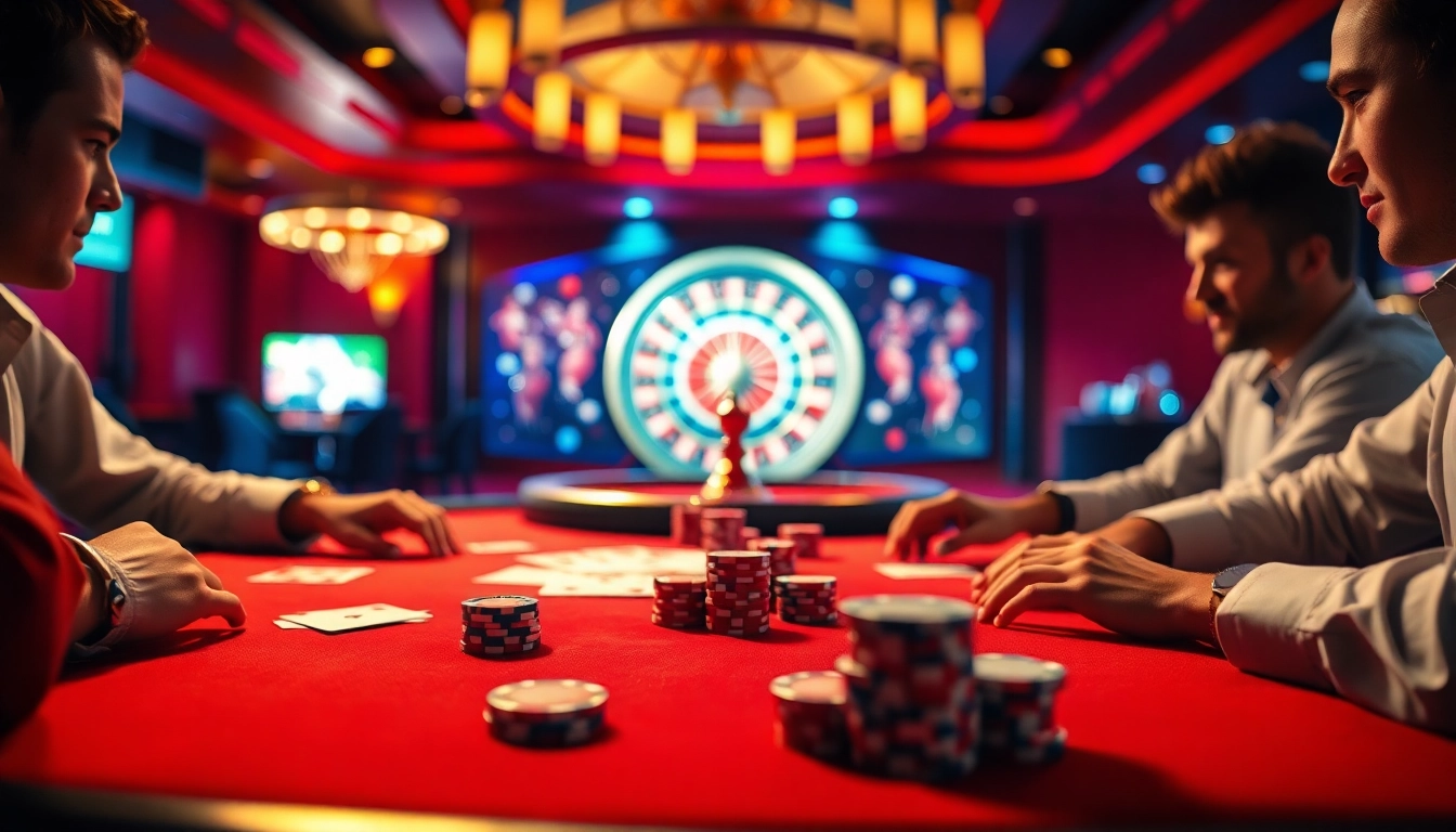 Engaged players at a high-stakes poker table representing https://88t.art/ with colorful chips and cards.