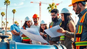 Southern California contractors association collaborating at a vibrant construction site.