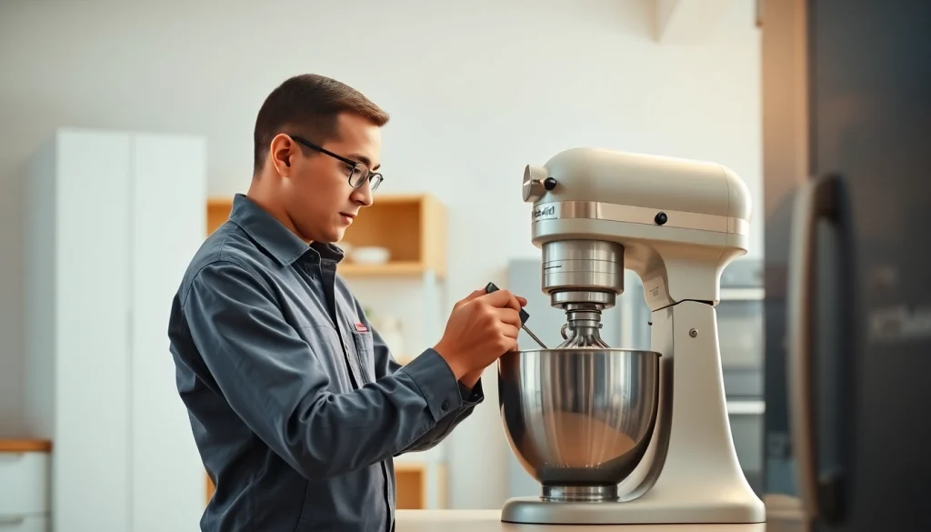 Skilled technician performing kitchenaid appliance repair ottawa in a professional workshop environment.