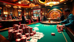 Exciting gameplay at SODO CASINO with vibrant poker chips, glowing cards, and a spinning roulette wheel.