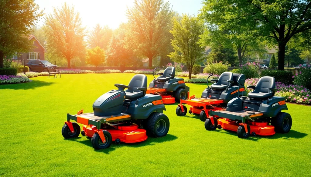 Zero turn mowers for sale showcased in a professional outdoor setting, emphasizing quality and reliability.