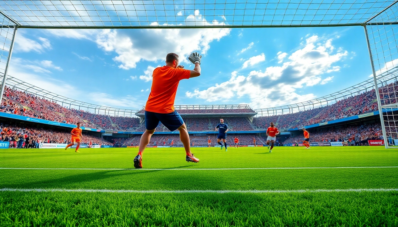 Engaging scene of soccer action with goalkeepers for บ้านผลบอลพรุ่งนี้ updates.