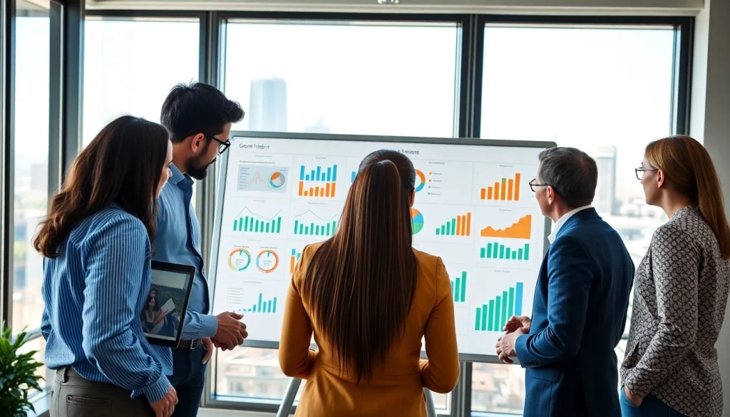 Team discussing growth strategy trends in a dynamic office environment.