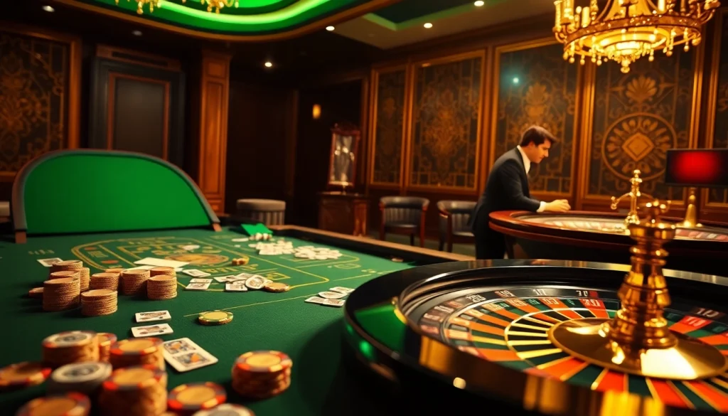 Betting excitement at mk8th.net with a vibrant casino scene featuring cards and roulette.