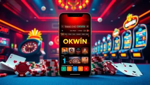 Experience the excitement at Trang Chủ OKWIN with engaging casino visuals and vibrant gaming elements.