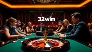 Engage with exciting gaming at 32win.com's vibrant casino atmosphere featuring poker and roulette.