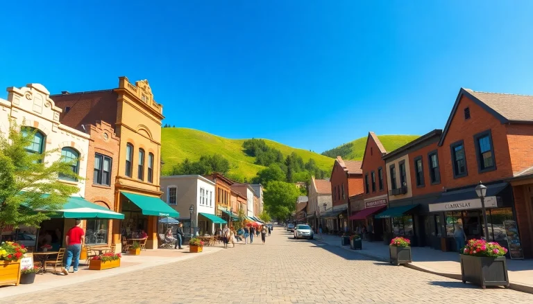 Clarksburg's vibrant downtown scene with lively pedestrians and charming architecture.